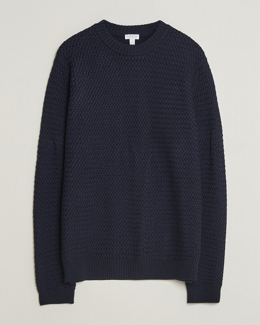 Sunspel Merino Basketweave Stitch Jumper Navy – Blue