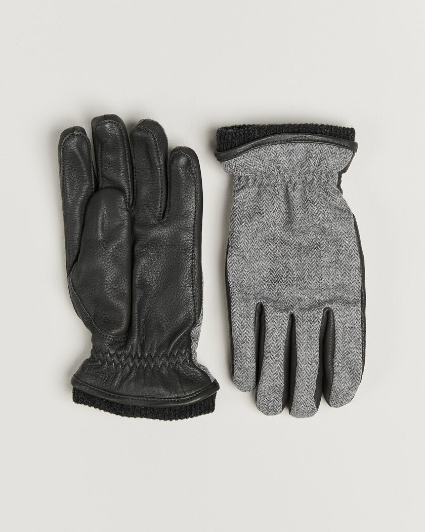 Hestra Wilhelm Herringbone Wool/Elkskin Glove Grey – Grey