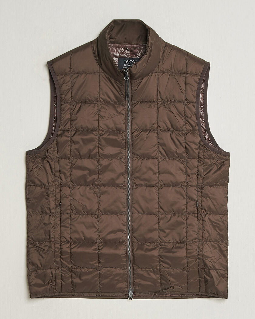 TAION High Neck Full Zip Lightweight Down Vest Dark Choco – Brown