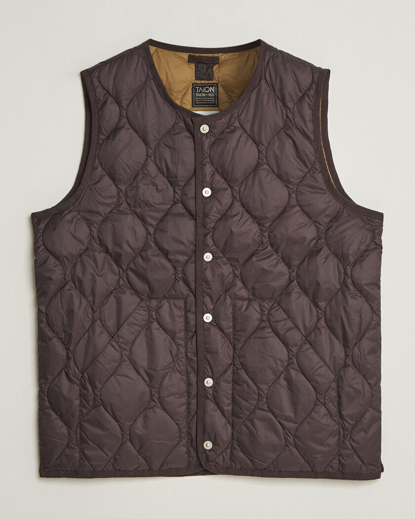 TAION Military Crew Neck Down Vest Dark Choco – Brown