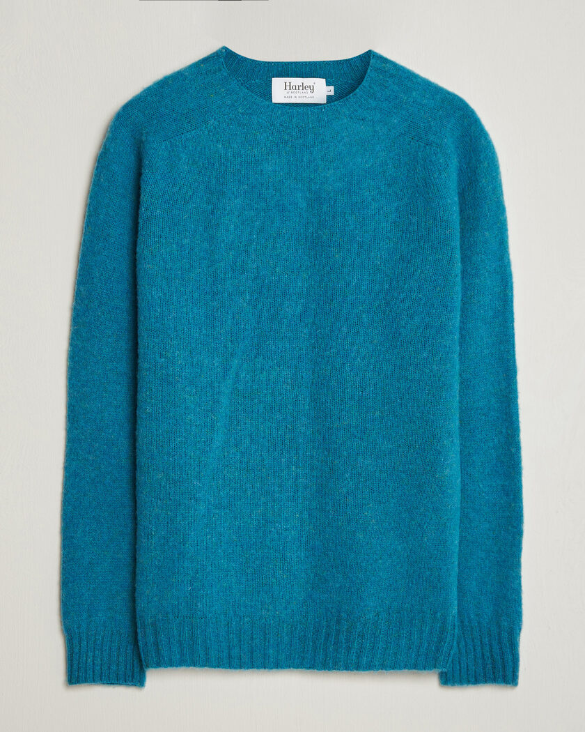 Harley Of Scotland Brushed Supersoft Lambswool Crewneck Gulfstream – Blue