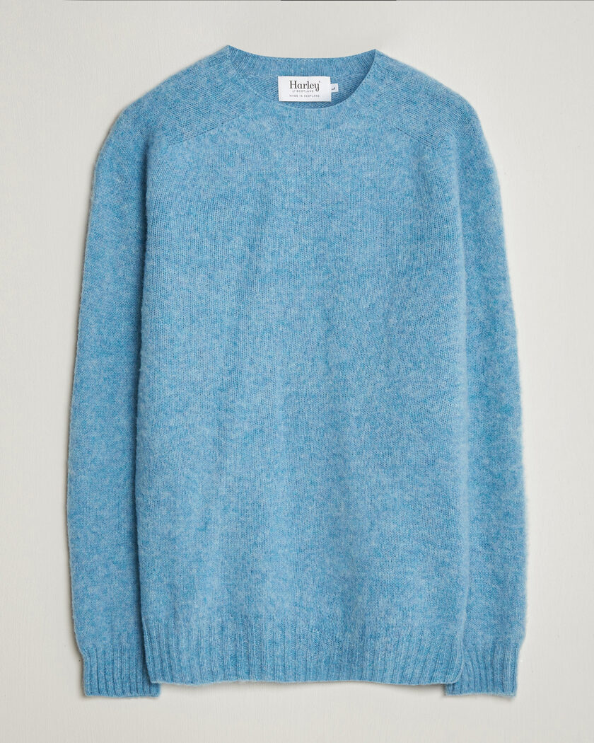 Harley Of Scotland Brushed Supersoft Lambswool Crewneck Loch Blue – Blue