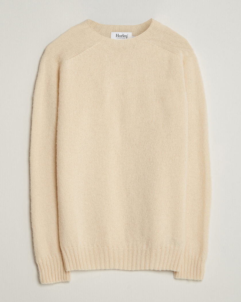 Harley Of Scotland Brushed Supersoft Lambswool Crewneck Vanilla – White
