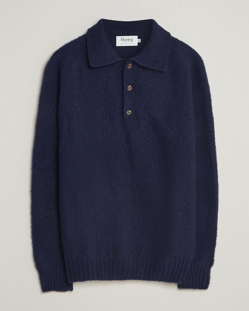 Harley Of Scotland Brushed Supersoft Lambswool Polo Navy – Blue