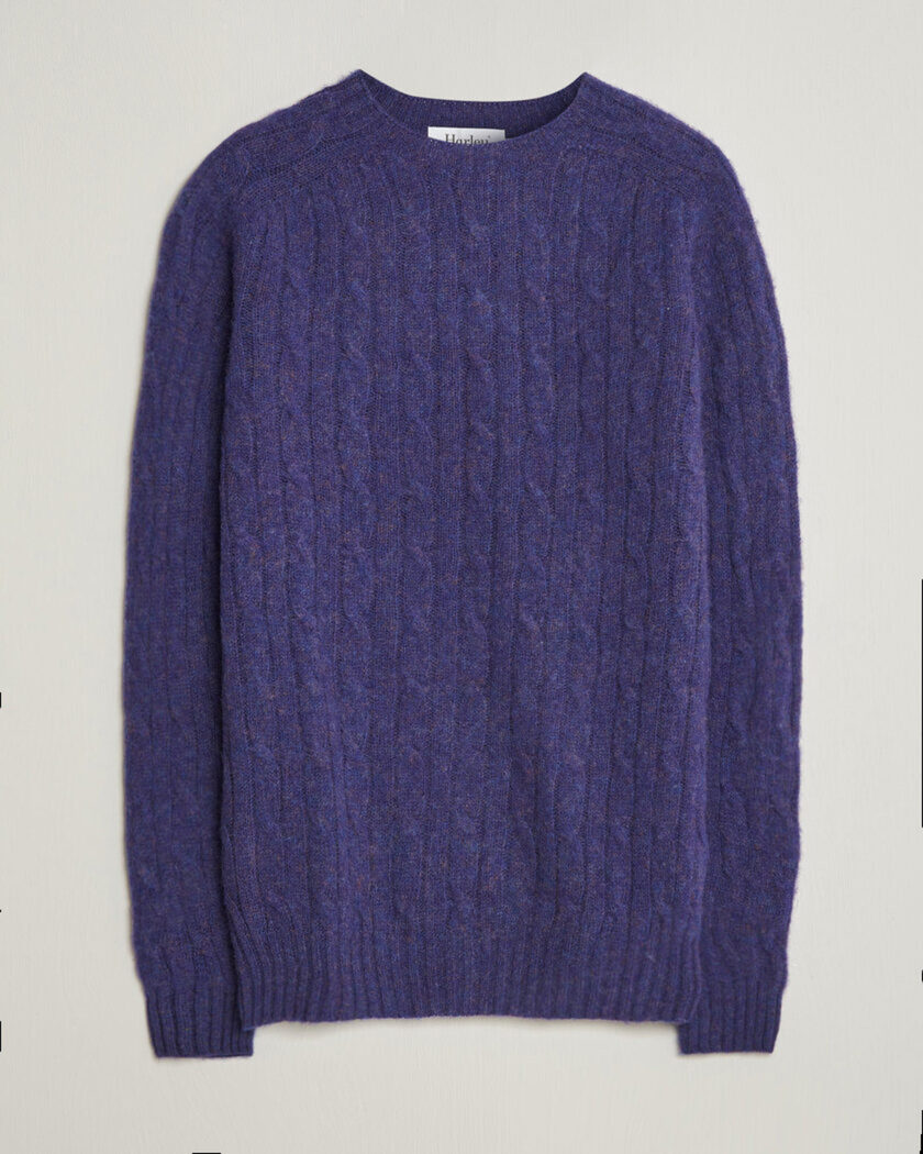 Harley Of Scotland Brushed Supersoft Lambswool Cable Iris – Purple