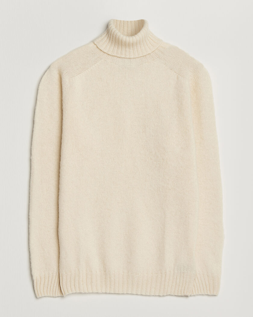 Harley Of Scotland Brushed Supersoft Lambswool Rollneck Vanilla – White