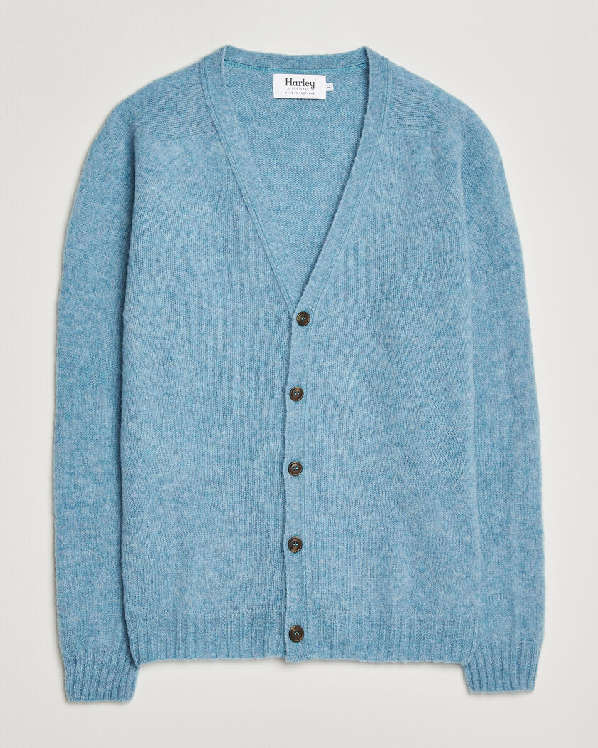 Harley Of Scotland Brushed Supersoft Lambswool Cardigan Loch Blue – Blue