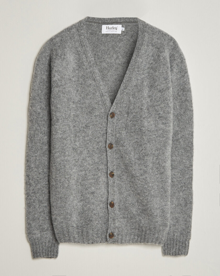Harley Of Scotland Brushed Supersoft Lambswool Cardigan Mid Grey – Grey