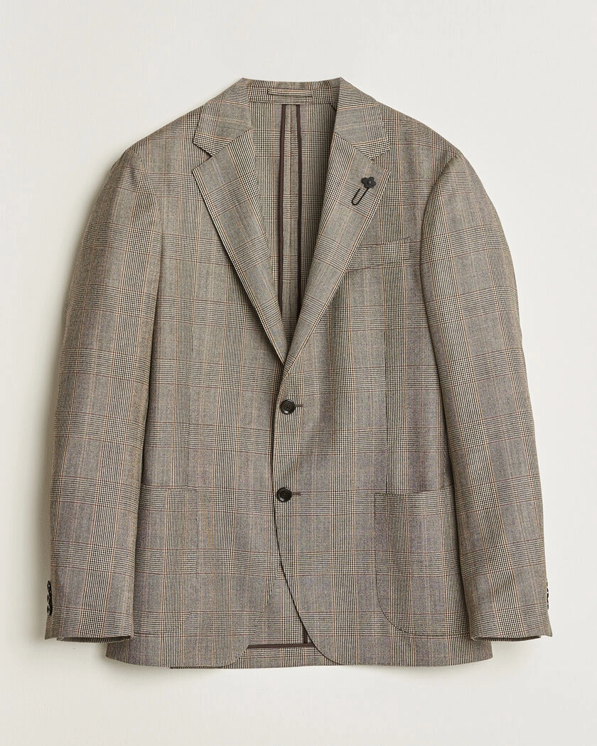 Lardini Wool Prince of Wales Check Blazer Brown – Brown