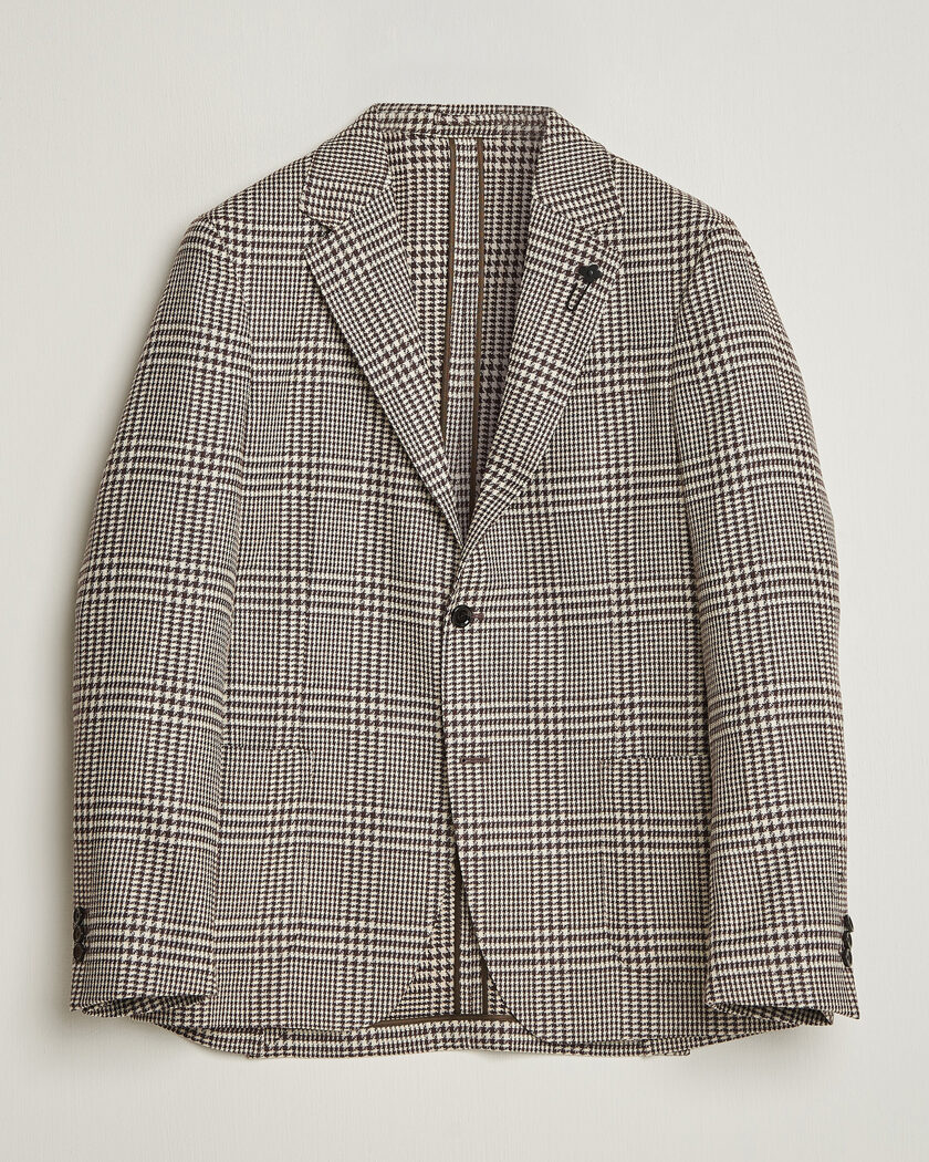 Lardini Wool/Cashmere Houndstooth Overcheck Blazer Brown at