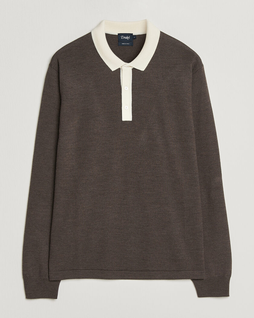 Drake's Solid Knitted Rugby Brown – Brown