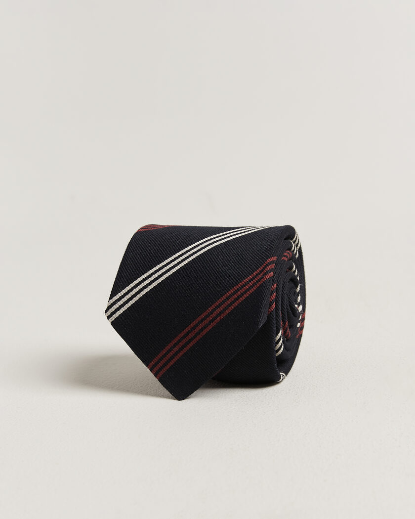 Drake's Reppe Stripe Wool/Silk Tie Navy/Brown/White – Blue