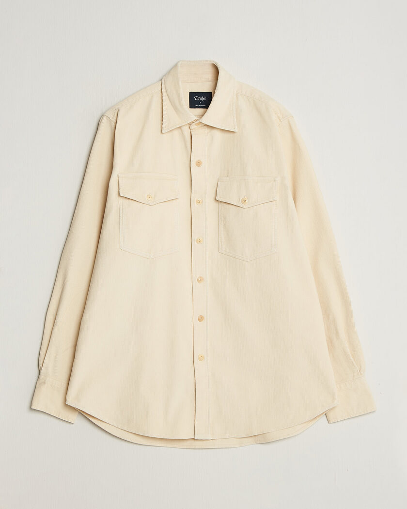 Drake's Two Pocket Corduroy Shirt Ecru – White
