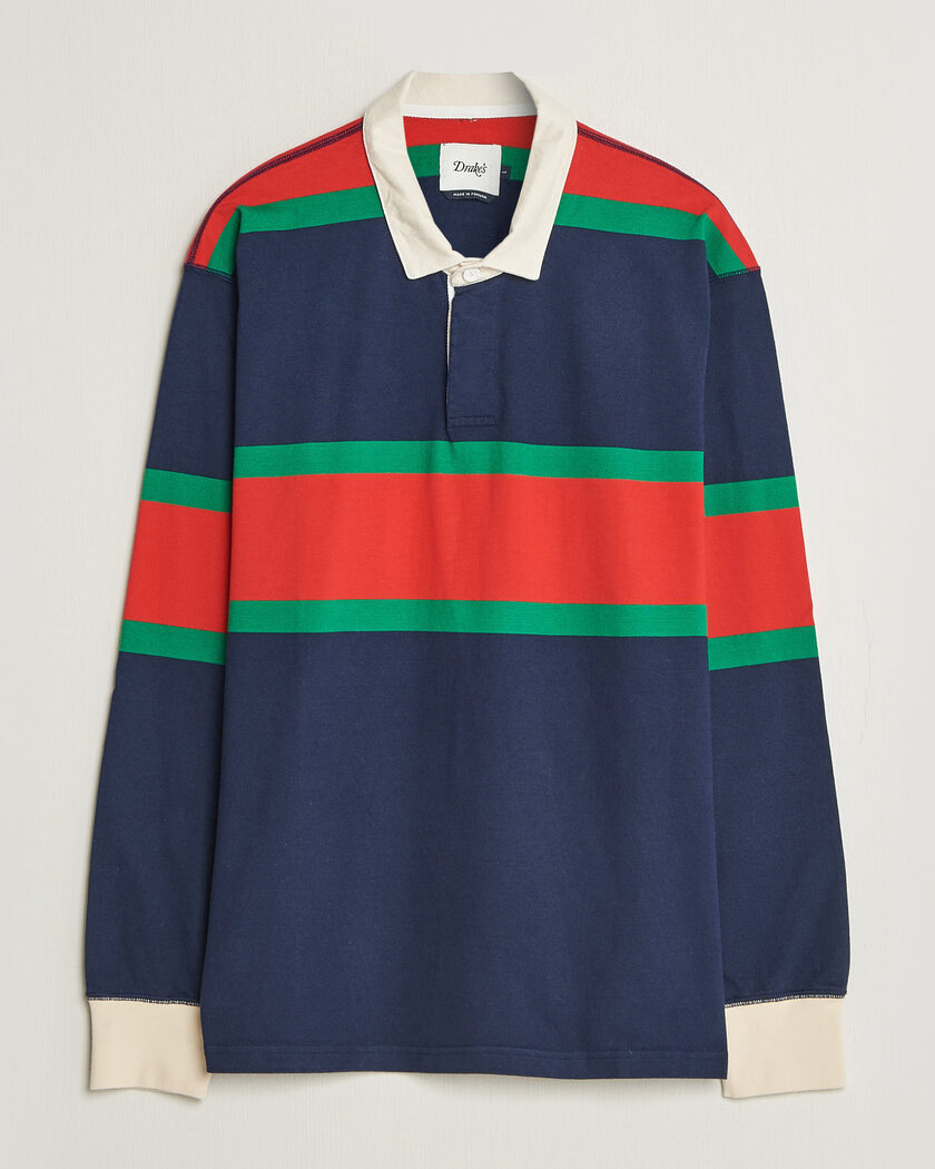 Drake's Middle Stripe Rugby Navy/Red/Green – Blue