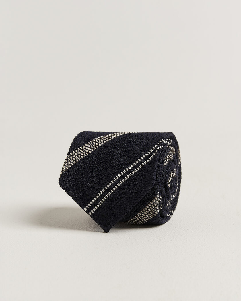 Drake's Striped Grenadine Tie Navy/White – Blue