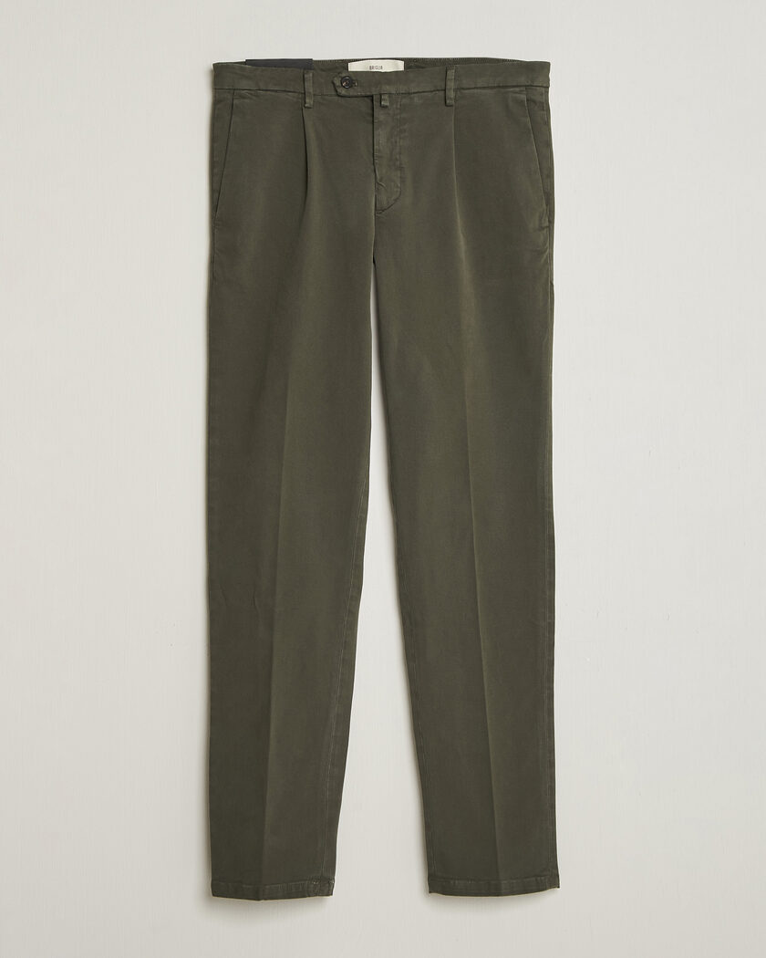 Briglia 1949 Easy Fit Pleated Cotton Stretch Trousers Military – Green