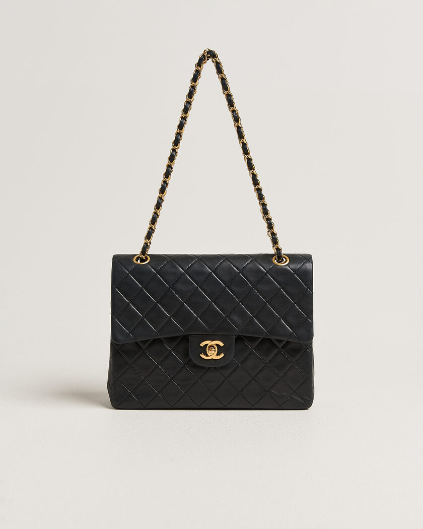 Chanel Pre-Owned Classic Medium Square Double Flap Bag Lambskin Black – Black