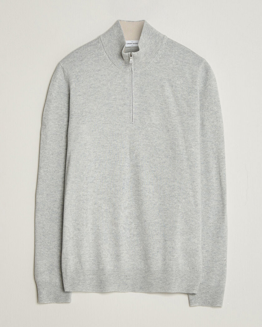 Gran Sasso Wool/Cashmere Half Zip Light Grey Melange – Grey