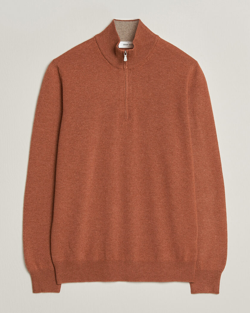 Gran Sasso Wool/Cashmere Half Zip Rust Orange – Orange