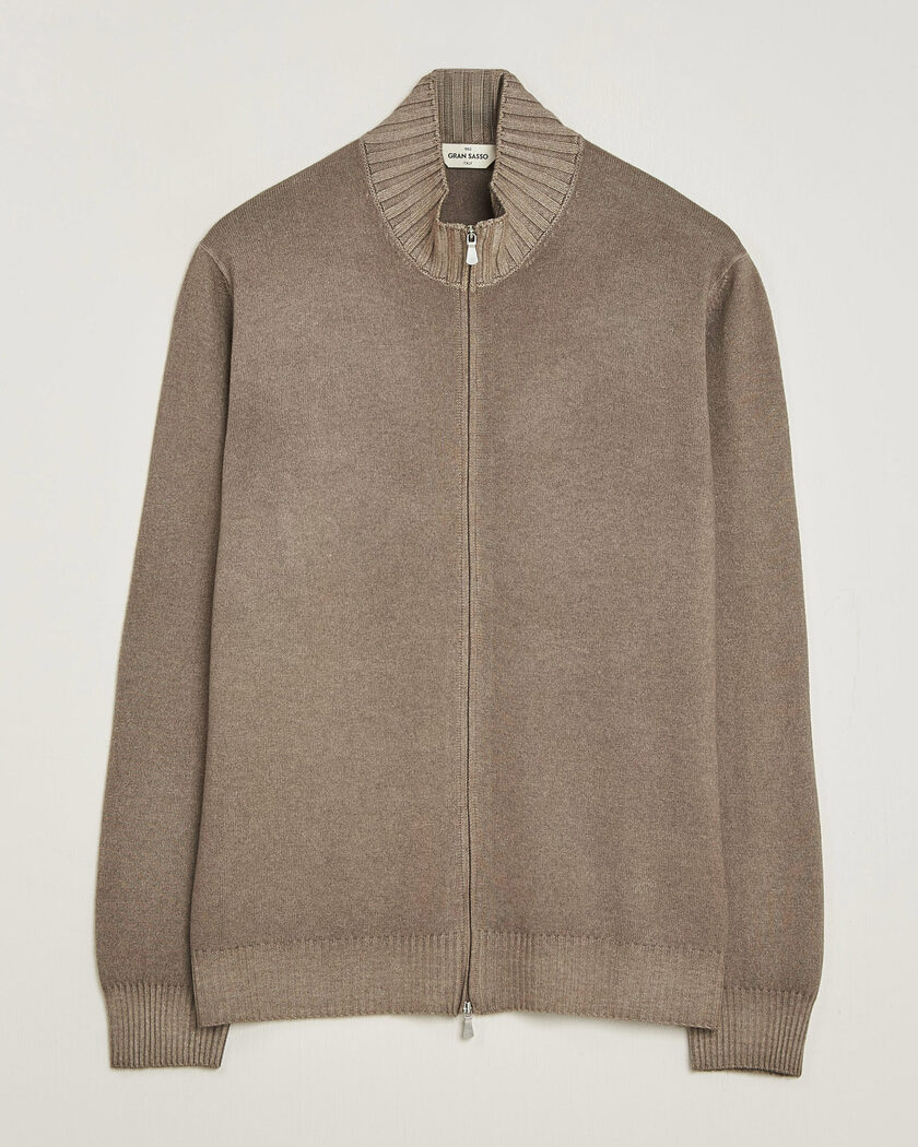 Gran Sasso Wool/Cashmere Washed Full Zip Brown Melange – Brown