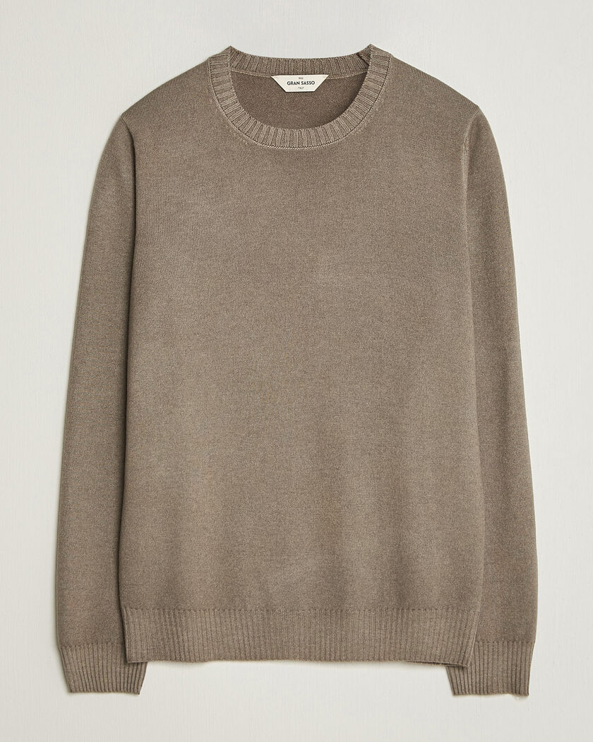 Gran Sasso Wool/Cashmere Washed Crew Neck Brown Melange – Brown