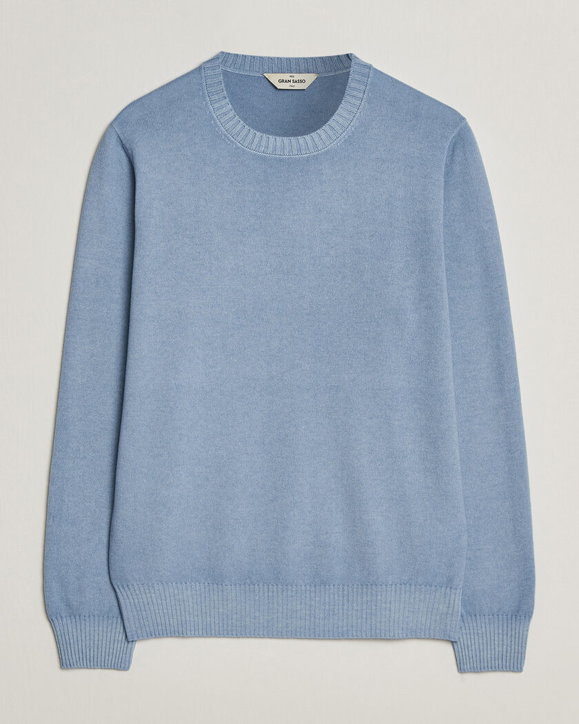 Gran Sasso Wool/Cashmere Washed Crew Neck Blue Melange – Blue