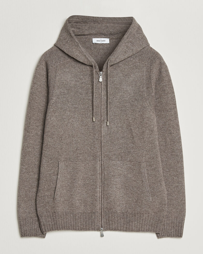 Gran Sasso Full Zip Wool Hoodie Taupe Melange – Brown