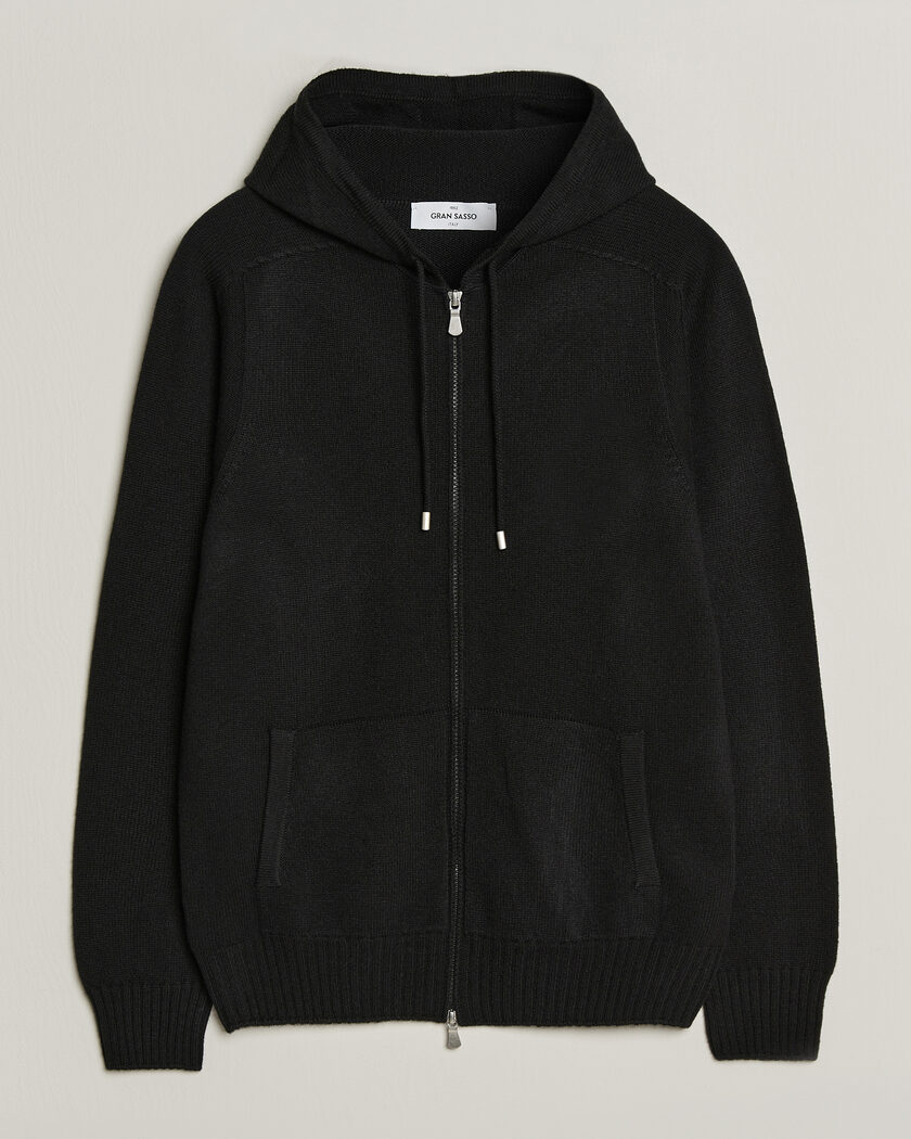  Gran Sasso Full Zip Wool Hoodie Black – Black