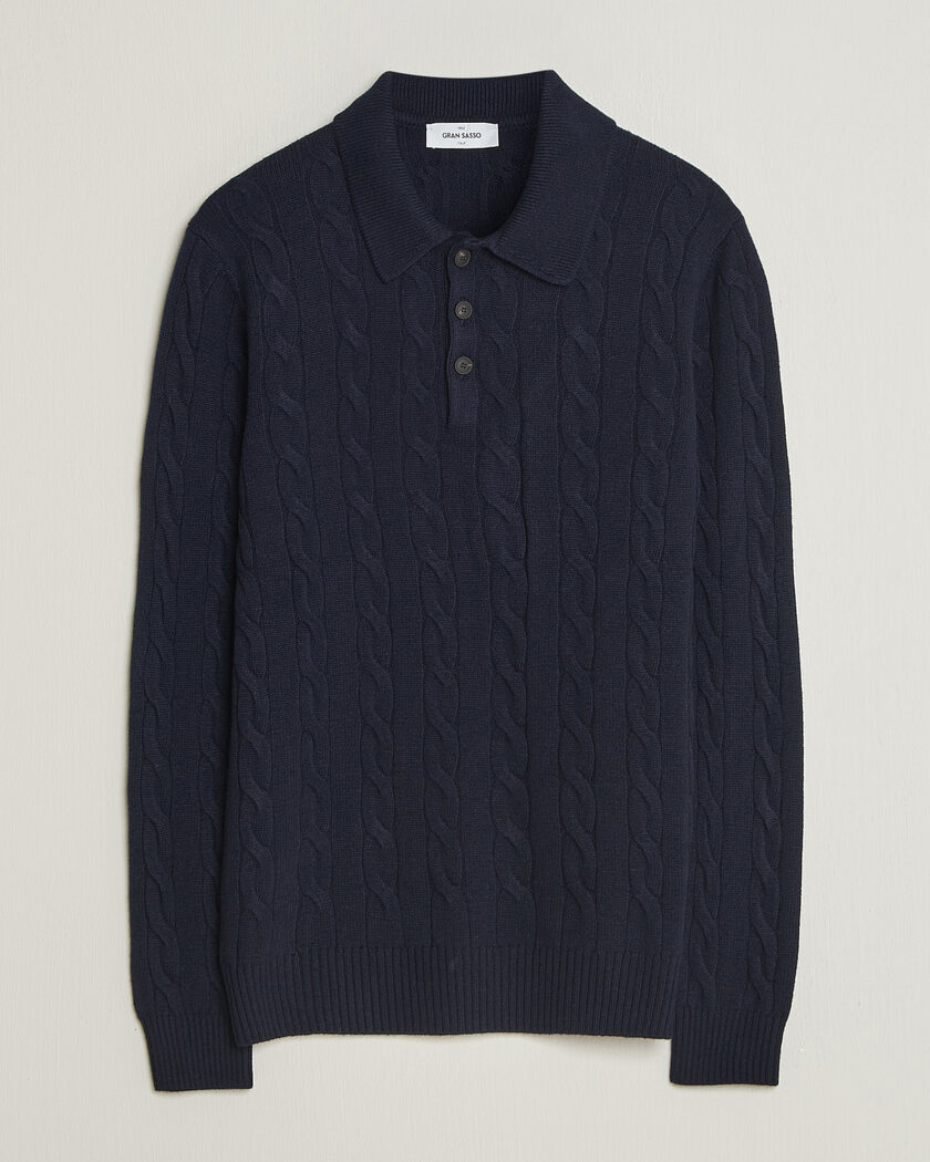 Gran Sasso Wool/Cashmere Cable Polo Navy – Blue