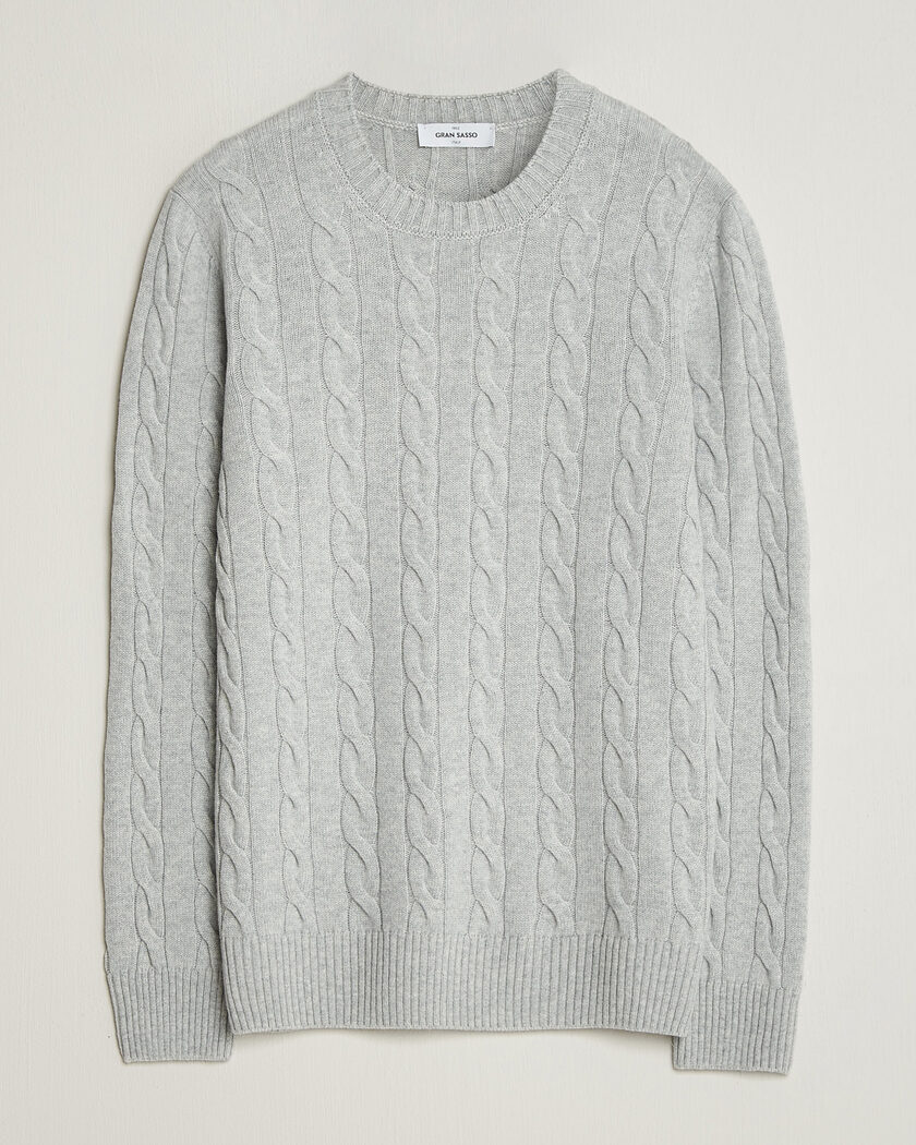 Gran Sasso Wool/Cashmere Cable Crew Neck Light Grey Melange – Grey