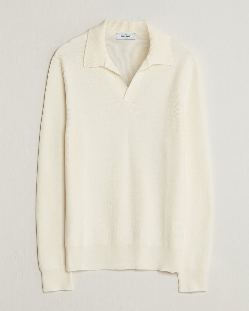 Gran Sasso Merino Knitted Polo Cream – White
