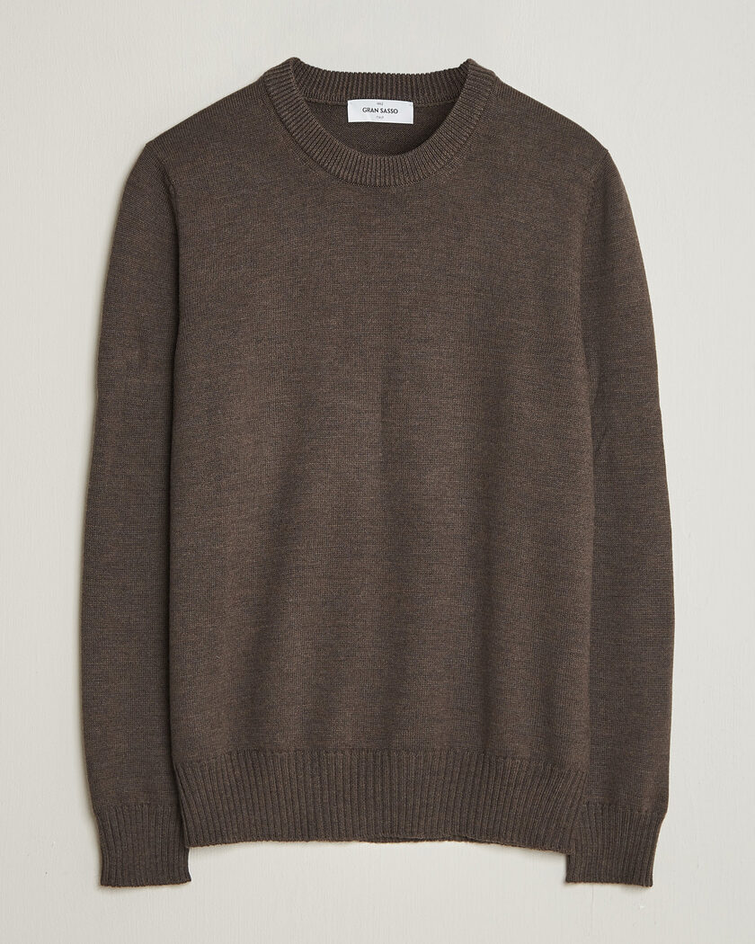 Gran Sasso Merino Knitted Crew Neck Brown Melange – Brown