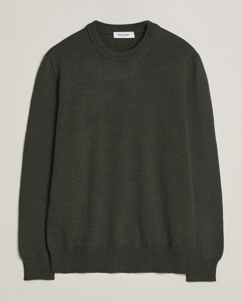 Gran Sasso Merino Knitted Crew Neck Olive Melange – Green