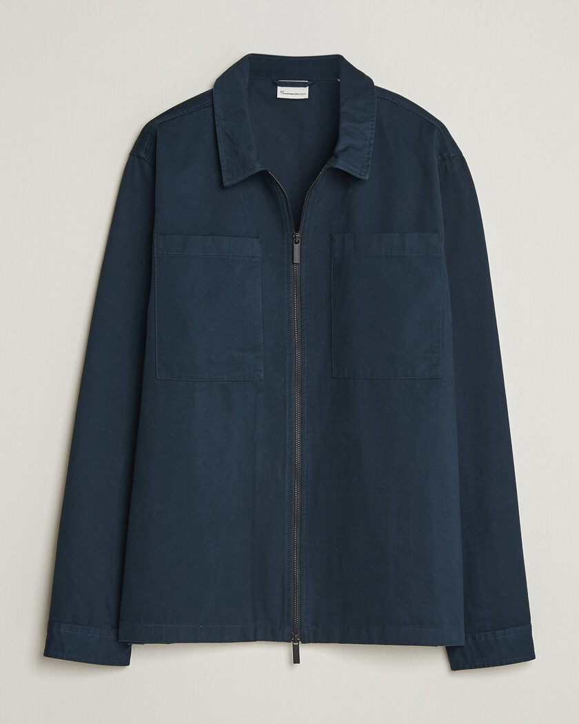 KnowledgeCotton Apparel Twill Zip Overshirt Total Eclipse – Blue