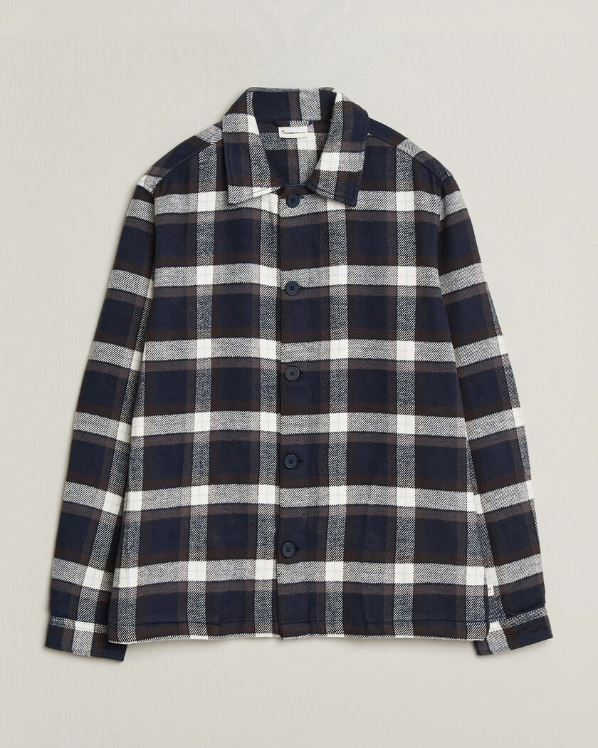KnowledgeCotton Apparel Flannel Check Overshirt Navy – Blue