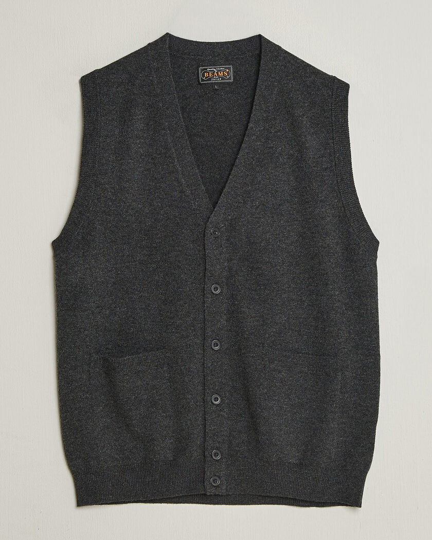 BEAMS PLUS Button Knit Vest Charcoal – Grey