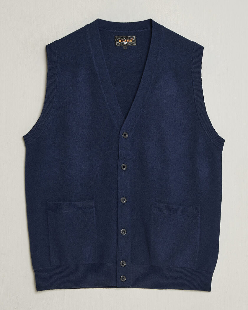 BEAMS PLUS Button Knit Vest Navy – Blue