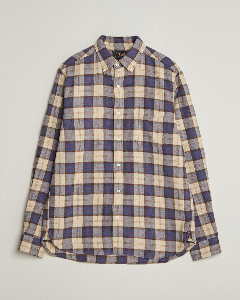 BEAMS PLUS Plaid Button Down Shirt White/Blue – Blue