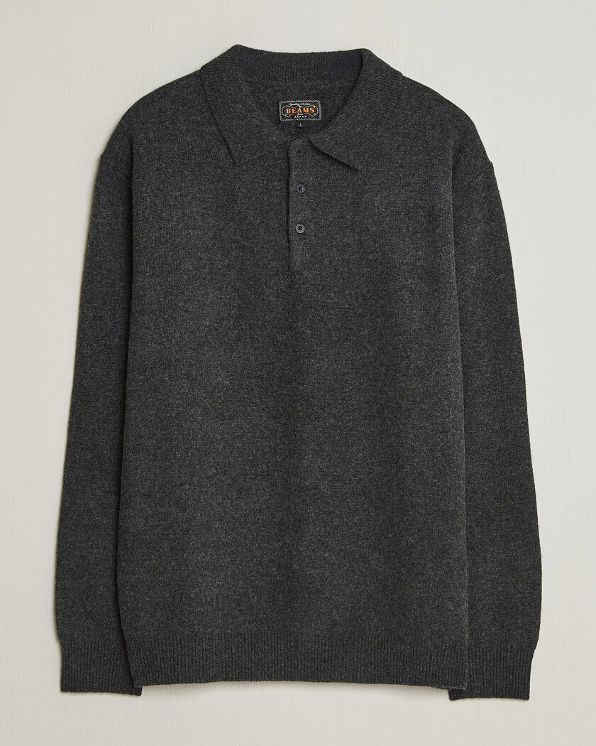 BEAMS PLUS Knitted Wool Polo Charcoal – Grey