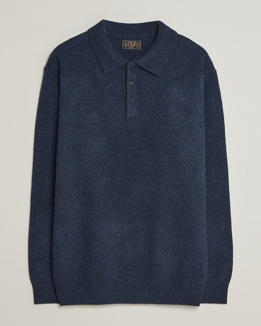 BEAMS PLUS Knitted Wool Polo Navy – Blue