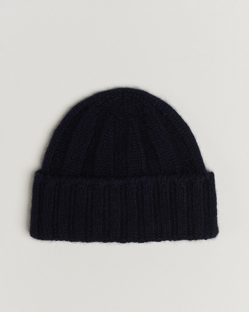 BEAMS PLUS Cashmere Rib Beanie Navy – Blue