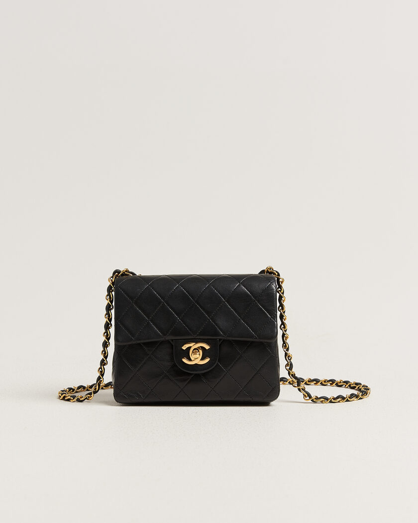 Chanel Pre-Owned Classic Mini Square Single Flap Bag Lambskin Black – Black