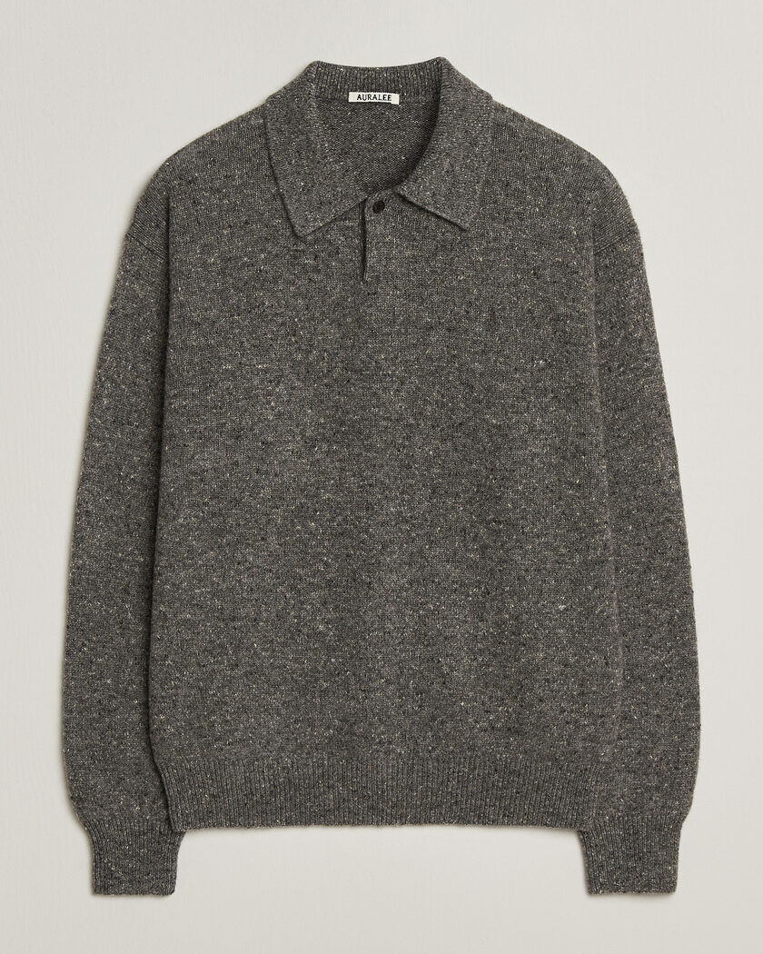 Auralee Cashmere Nep Knit Polo Mix Gray – Grey