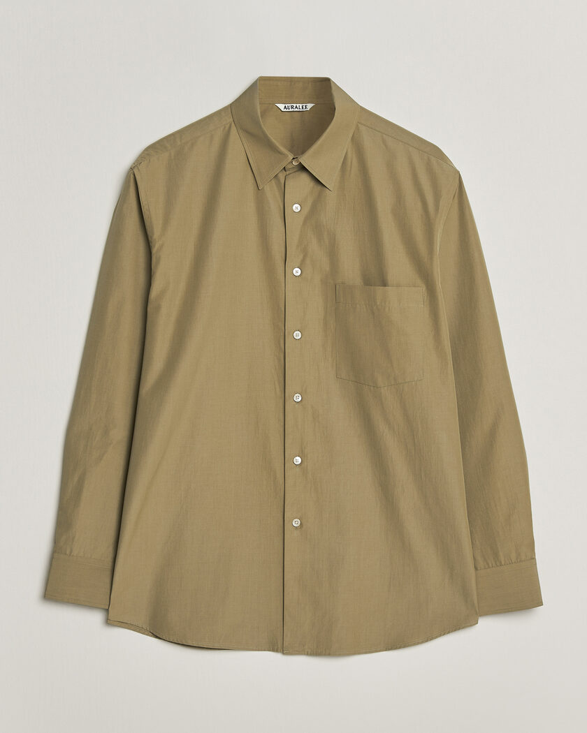 Auralee Finx Light Weather Chambray Shirt Olive Brown – Green