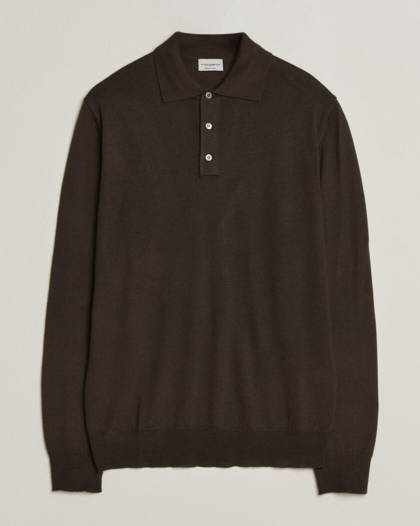 Morgano Extra Fine Merino Wool Polo Dark Brown – Brown