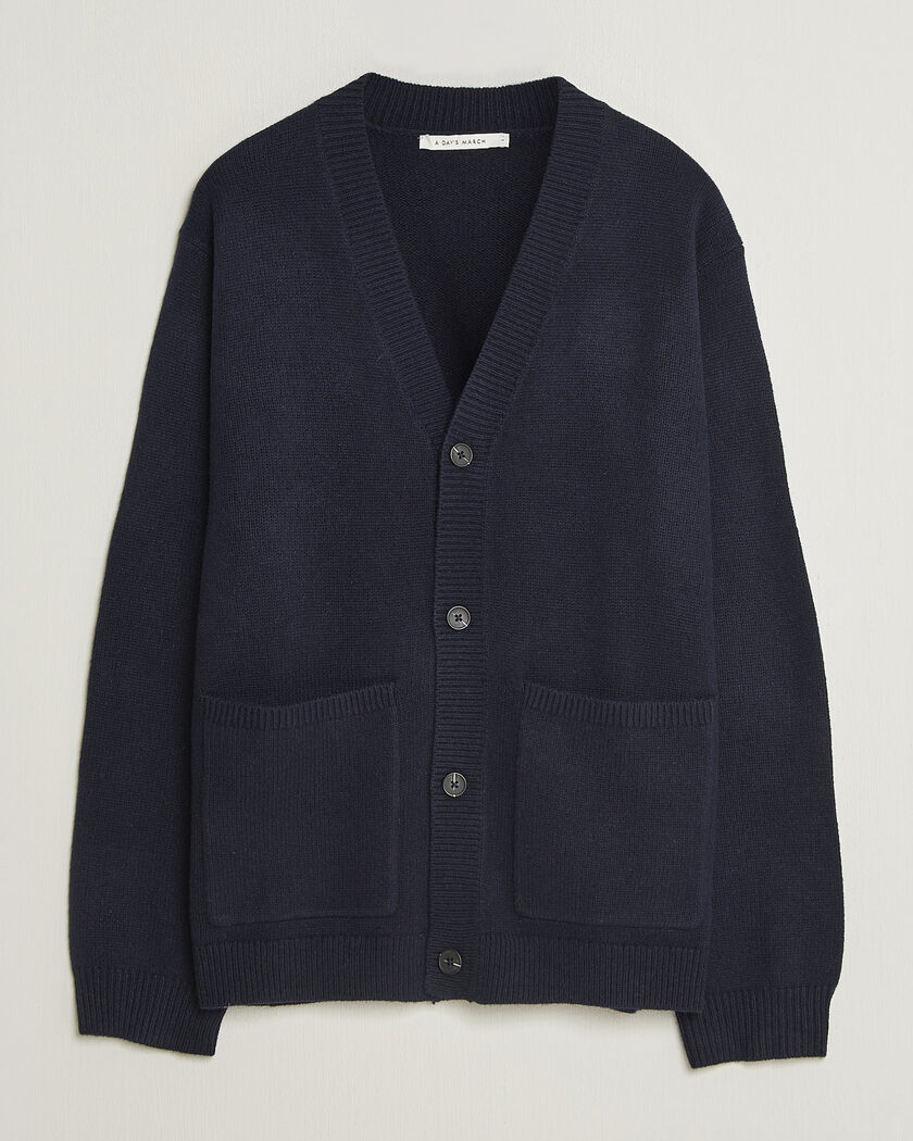 A Day's March Jarrow Lambswool Cardigan Navy – Blue