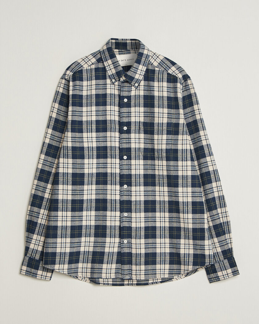 A Day's March Classic Checked Flannel Shirt Navy/White – Blue