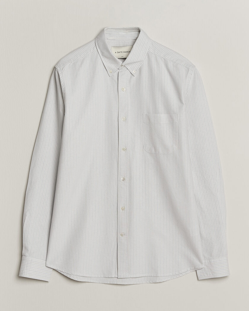 A Day's March Classic Flag Striped Oxford Shirt Grey/White – Grey