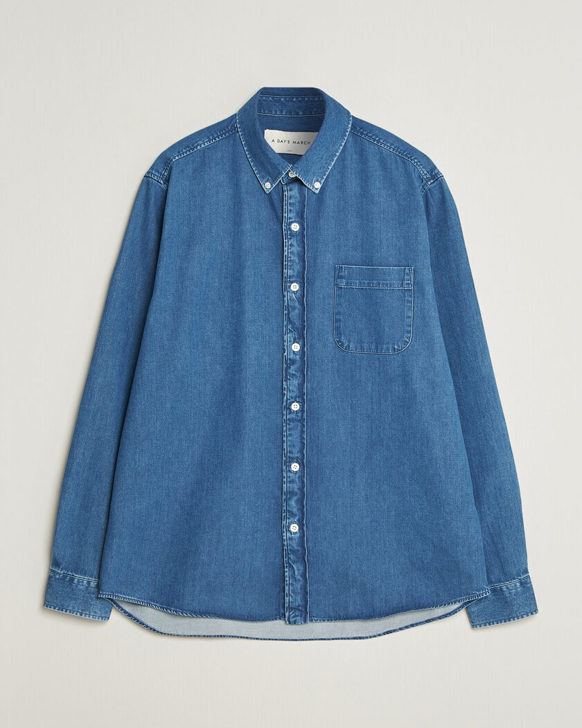 A Day's March Original Button Down Denim Shirt Mid Blue – Blue