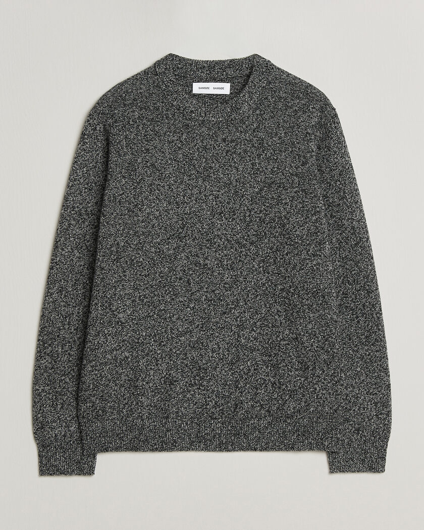 Samsøe Samsøe Isak Knitted Crew Neck Black White Melange – Grey